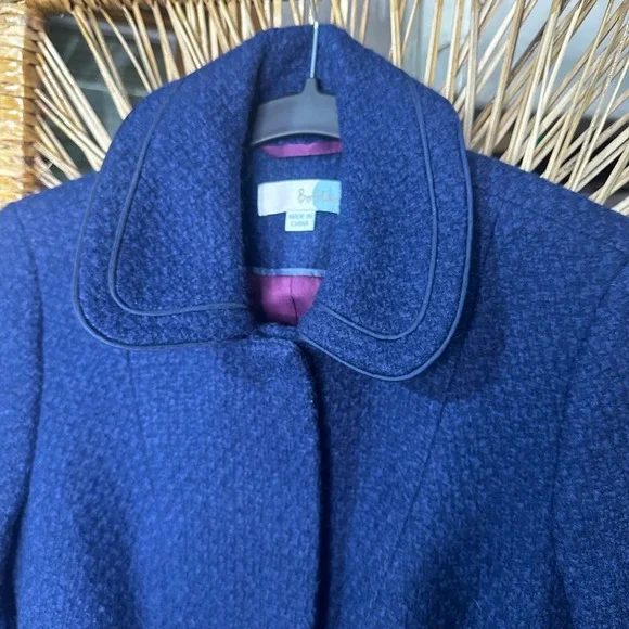 Boden Blue Wool Blend Bouclé Jacket WE300 Peter Pan Collar Navy Womens 4R - Picture 2 of 11